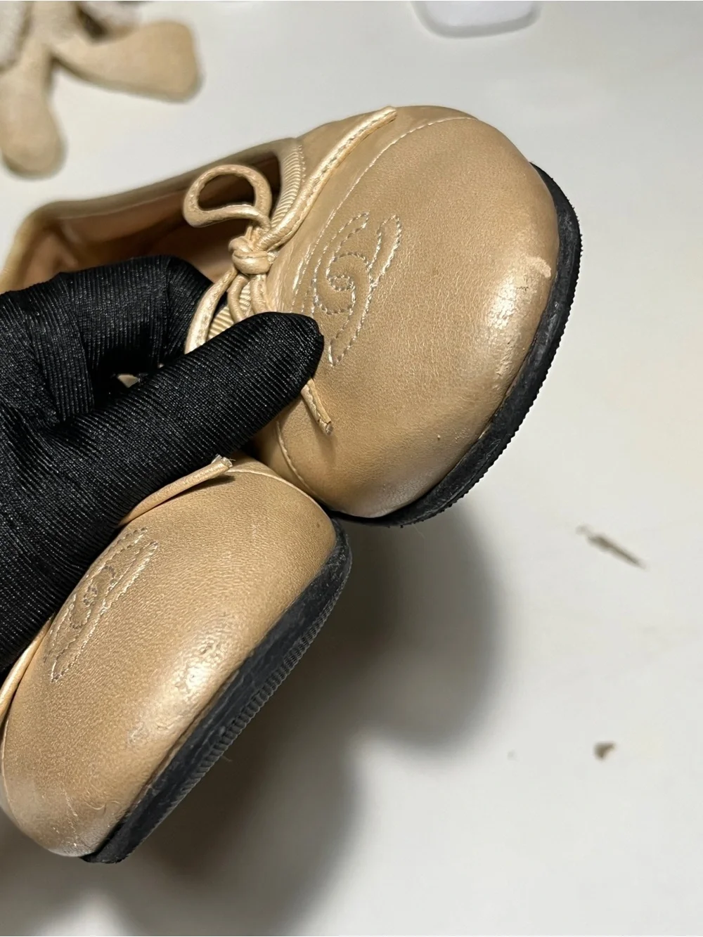 Chanel Metallic gold Nude Ballet Flats